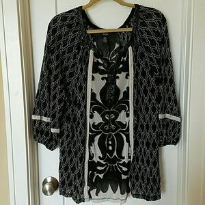 Alfani blouse Women's sz 3x Black patterned sheer blouse
